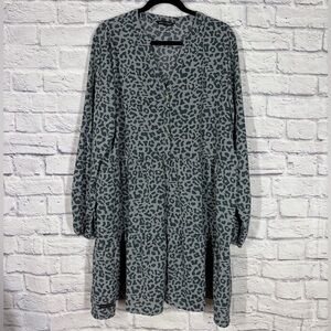 Simply Southern Leopard Print Tiered Mini Dress Long Sleeve Size XXL